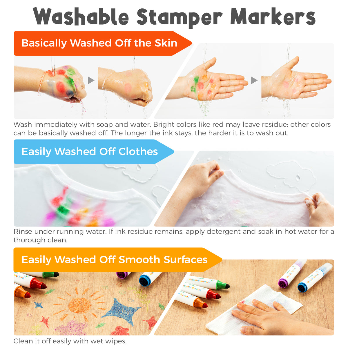 Ohuhu Washable Stamper Kids Dual Tips Water-based Markers | Ohuhu Top Pick