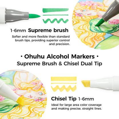 Ohuhu Honolulu Plus Series Supreme Rubber Brush Tip Markers | Ohuhu Smart Buy
