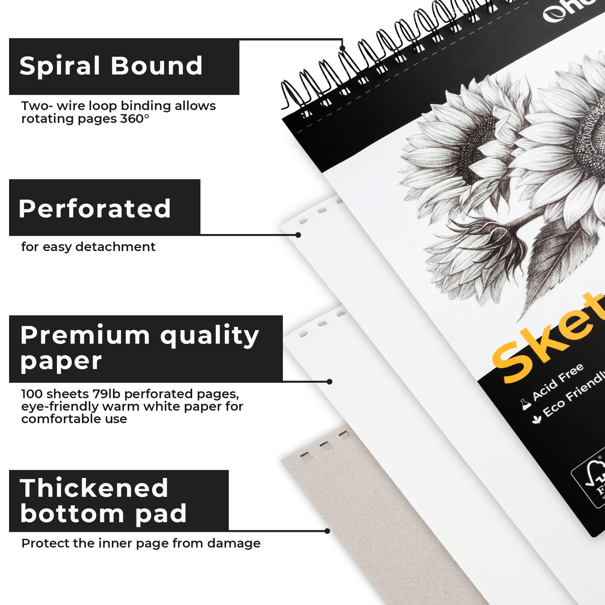 Ohuhu Tear Resistant Bamboo Fiber Drawing Sketchbook | Ohuhu Smart Buy