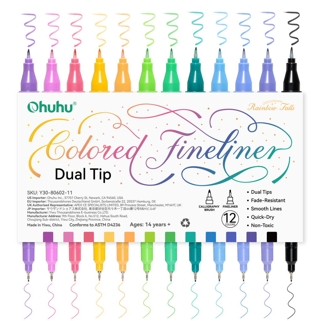Ohuhu Colored Fineliner & Brush Pens, 12 Colors | Ohuhu Deals