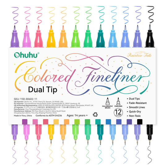 Ohuhu Colored Fineliner & Brush Pens, 12 Colors | Ohuhu Deals