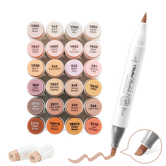 Ohuhu Honolulu S 24 Skin Tone Colors Dual Soft Tips Alcohol Art Markers, Brush & Soft Chisel | Ohuhu Latest