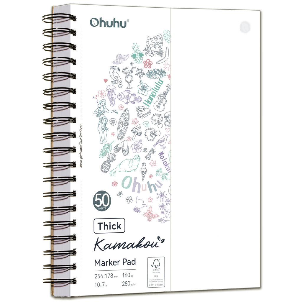Ohuhu Heavyweight Bleedproof Double-Sided Marker Pad, Spiral-Bound - Kamakou | Ohuhu Smart Buy