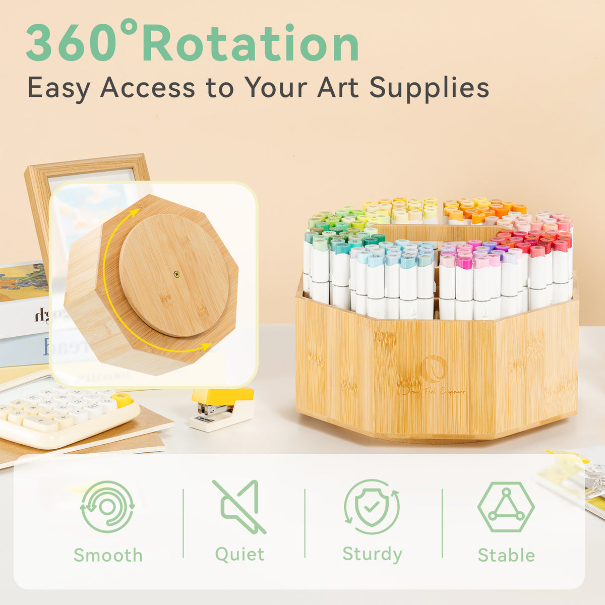 Ohuhu 360° Bamboo Rotating Marker Organizer | Ohuhu New