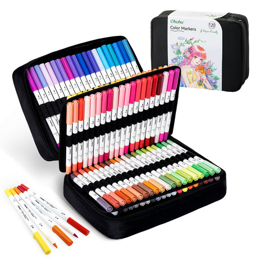 Ohuhu Pupe Paper-friendly (No Peeling) Brush and Fineliner Dual Tips 120 Colors Water-based Coloring Markers | Ohuhu Trusted