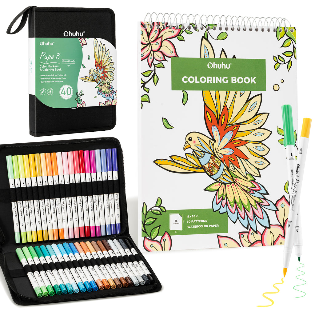 Ohuhu Pupe B 40 Paper-friendly (No Peeling)  Markers＆ Coloring Book Set | Ohuhu Sale
