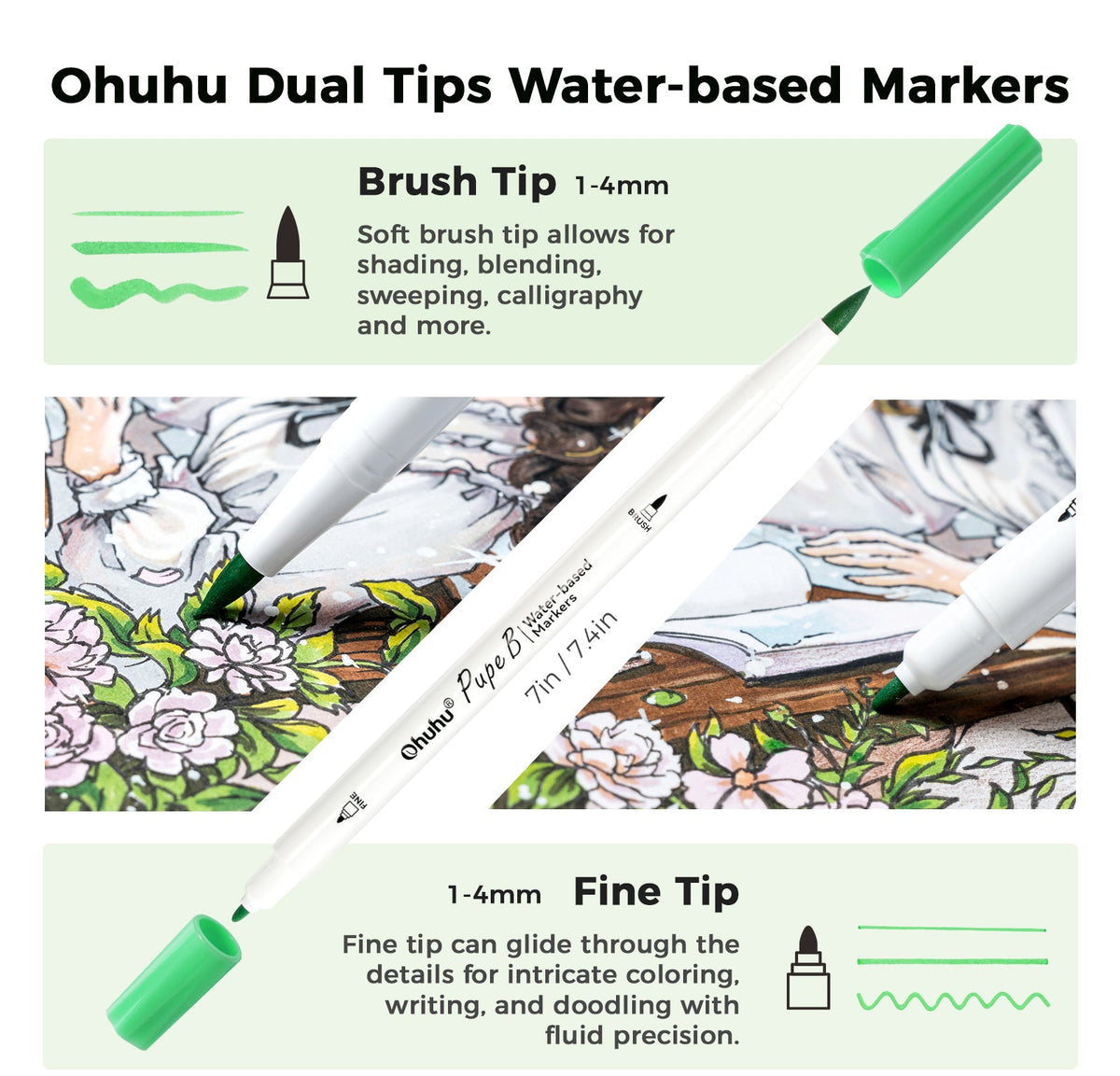 Ohuhu Pupe B 40 Paper-friendly (No Peeling)  Markers＆ Coloring Book Set | Ohuhu Sale