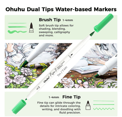 Ohuhu Pupe B 40 Paper-friendly (No Peeling)  Markers＆ Coloring Book Set | Ohuhu Sale
