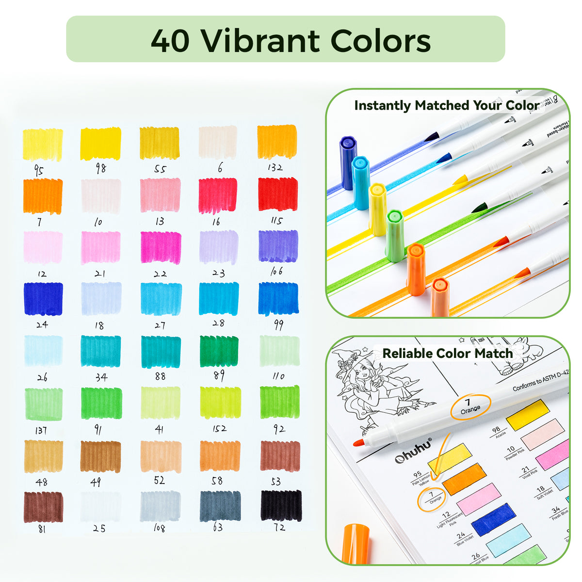 Ohuhu Pupe B 40 Paper-friendly (No Peeling)  Markers＆ Coloring Book Set | Ohuhu Sale