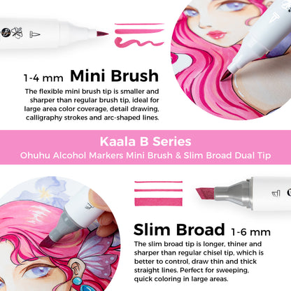 Ohuhu Kaala B Dual Tips Alcohol Art Markers, Slim Broad & Mini Brush | Ohuhu Best Price