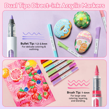 Ohuhu 24 Colors Brush & Bullet Automatic Ink Control Acrylic Markers - Waimoku | Ohuhu Latest