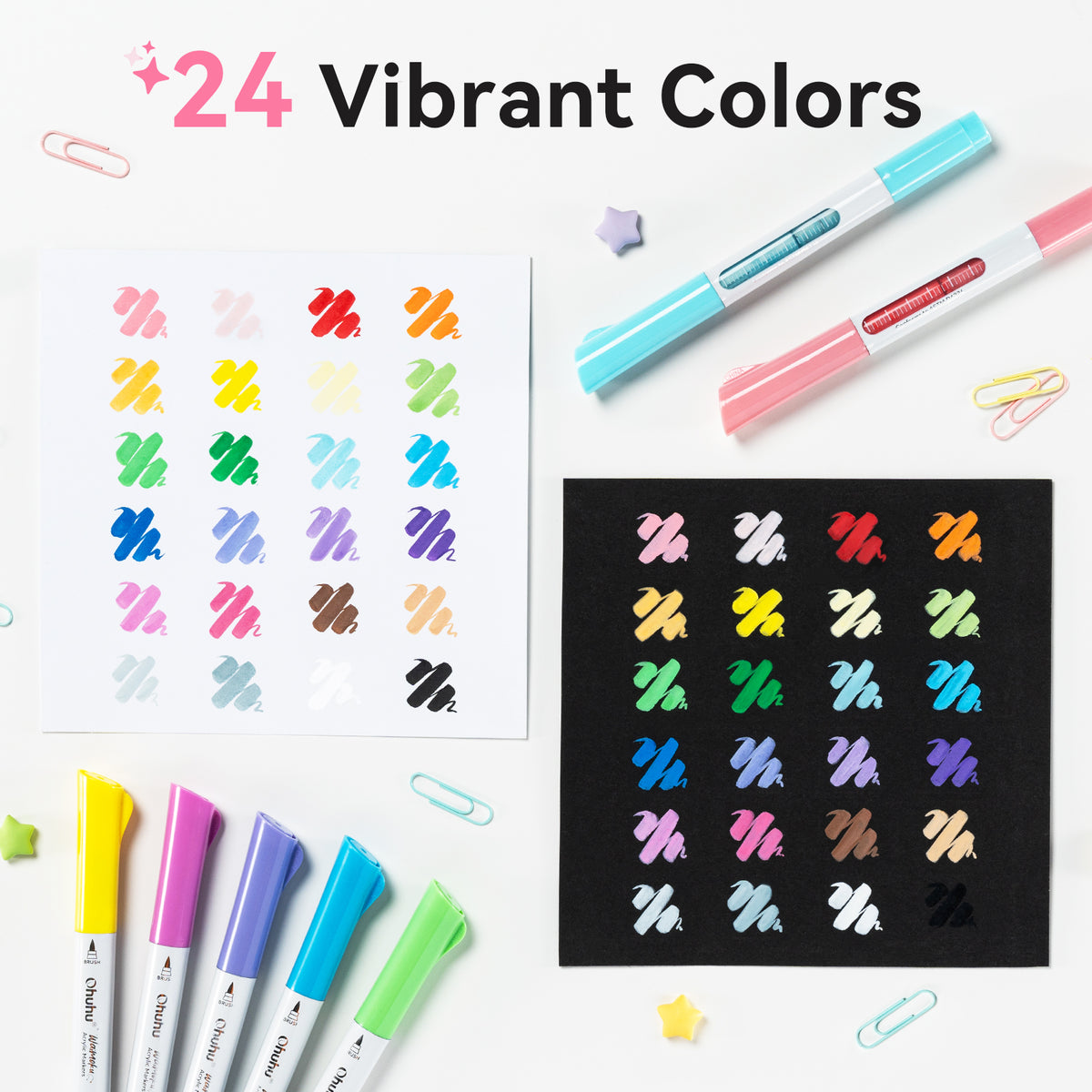 Ohuhu 24 Colors Brush & Bullet Automatic Ink Control Acrylic Markers - Waimoku | Ohuhu Latest