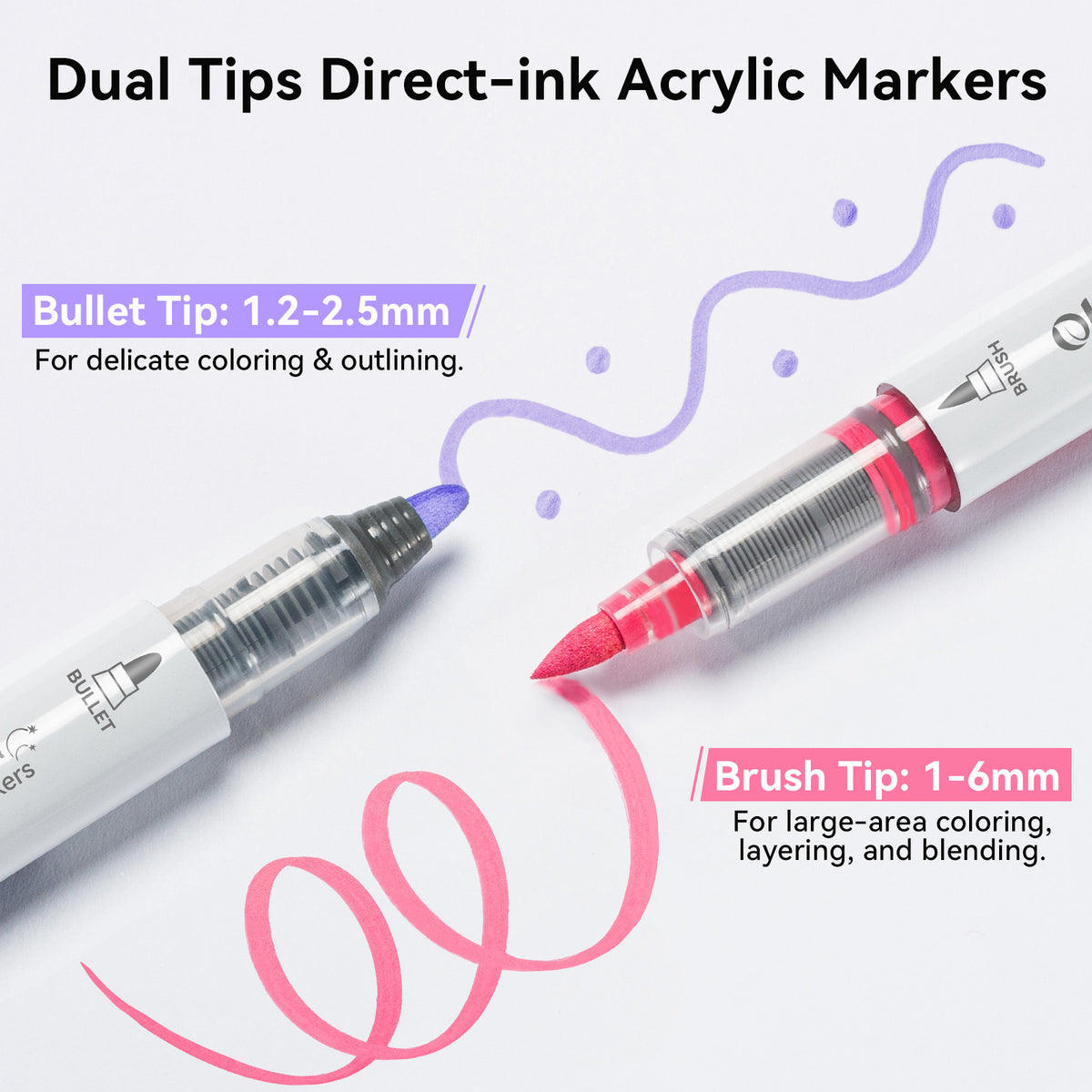 Ohuhu 24 Colors Brush & Bullet Automatic Ink Control Acrylic Markers - Waimoku | Ohuhu Latest