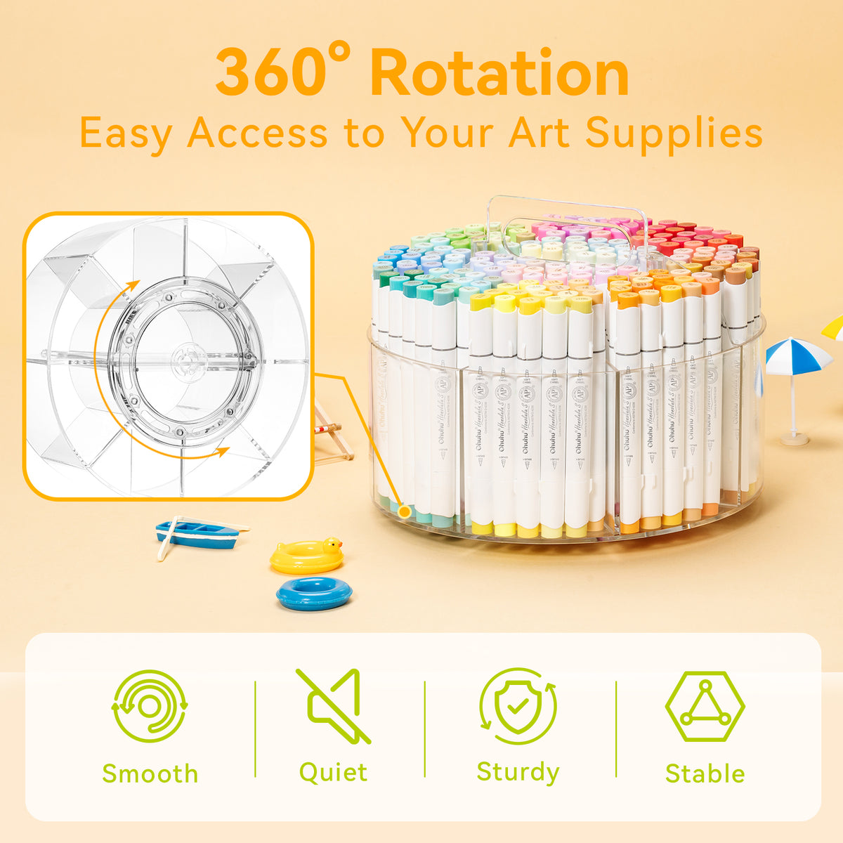 Ohuhu 360° Rotating Clear Acrylic Marker Organizer | Ohuhu Latest