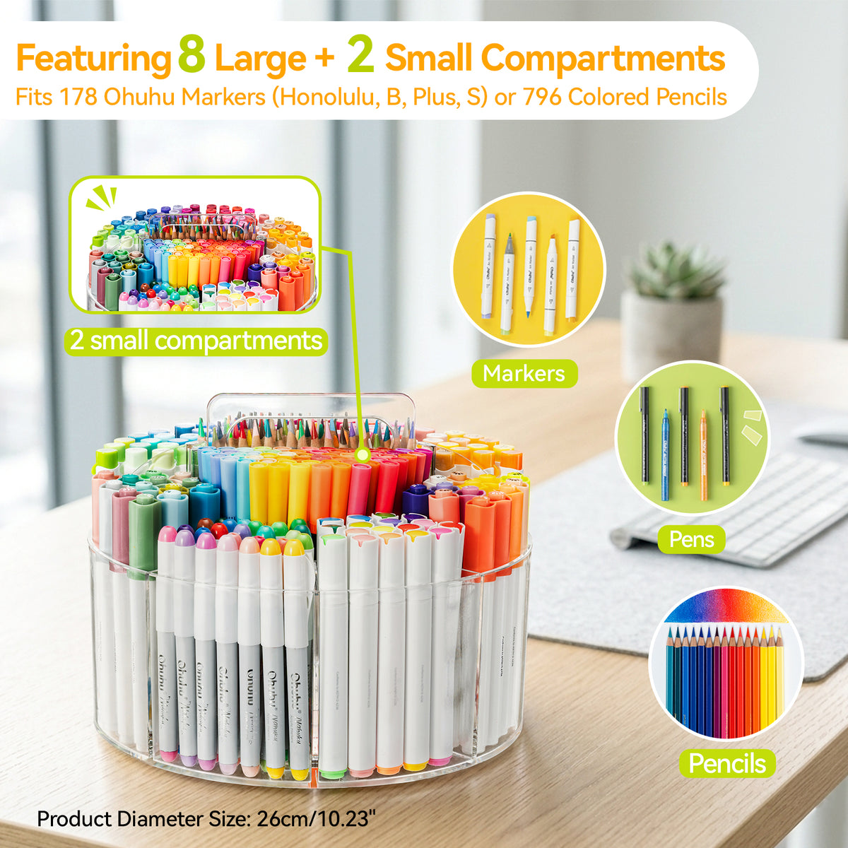 Ohuhu 360° Rotating Clear Acrylic Marker Organizer | Ohuhu Latest