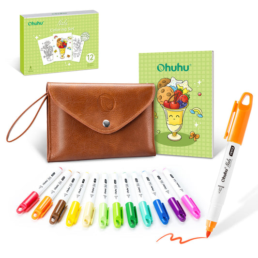 Ohuhu 12 Colors Mini Alcohol Markers Brush Tip - Nalu Travel Coloring Kit | Ohuhu Latest
