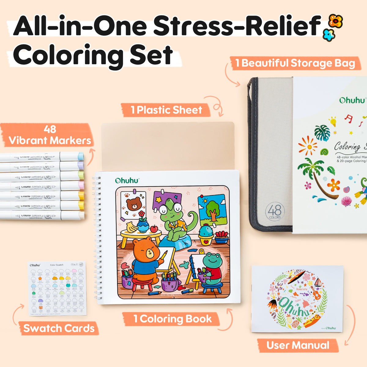 Ohuhu Honolulu B 48 Colors Alcohol Markers with Coloring Book | Ohuhu Sale