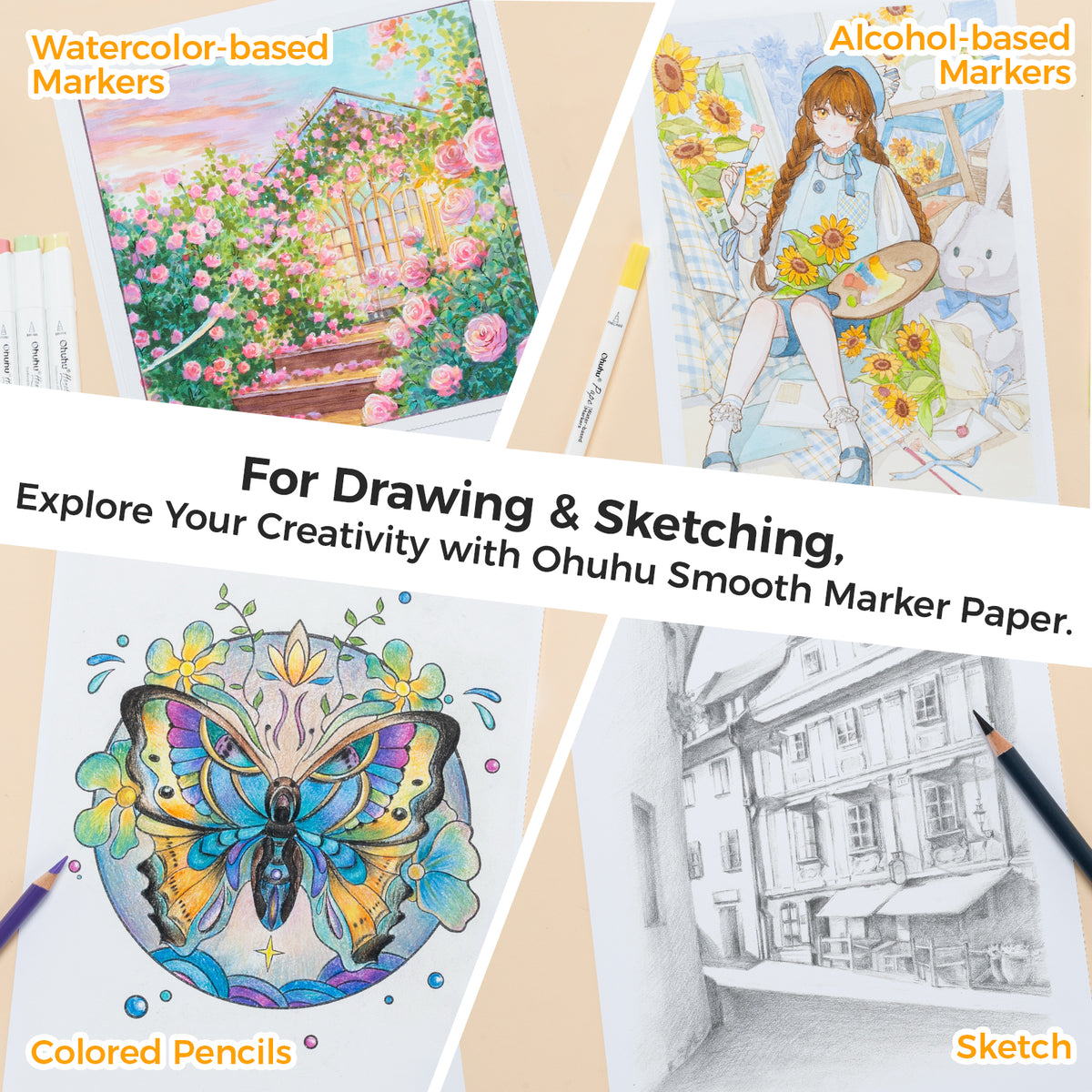 Ohuhu Marker Pads Art Sketchbooks for Markers, 2 Pack | Ohuhu Discount