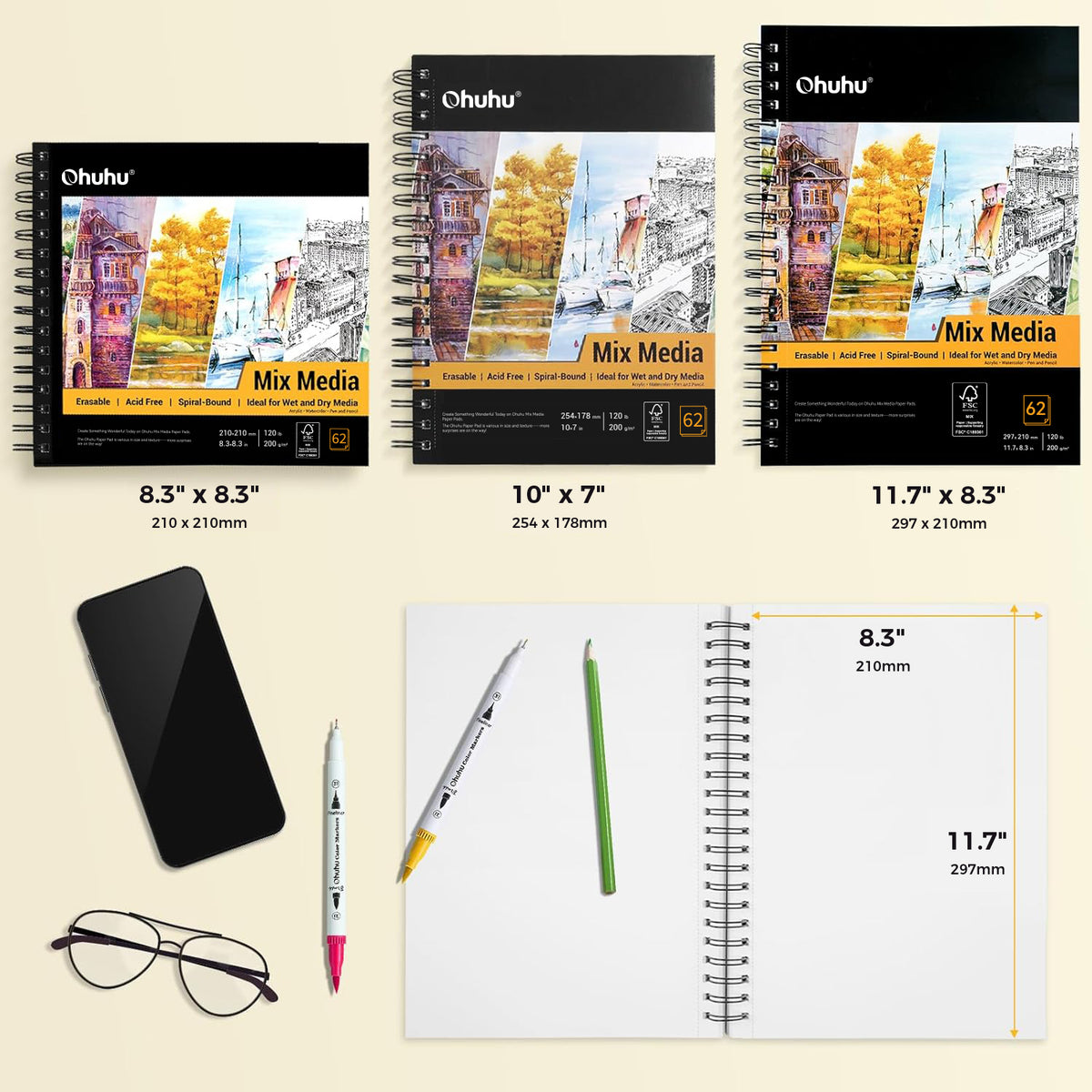 Ohuhu Spiral-Bound Mix Media Pad for Multiple Techniques | Ohuhu Deals