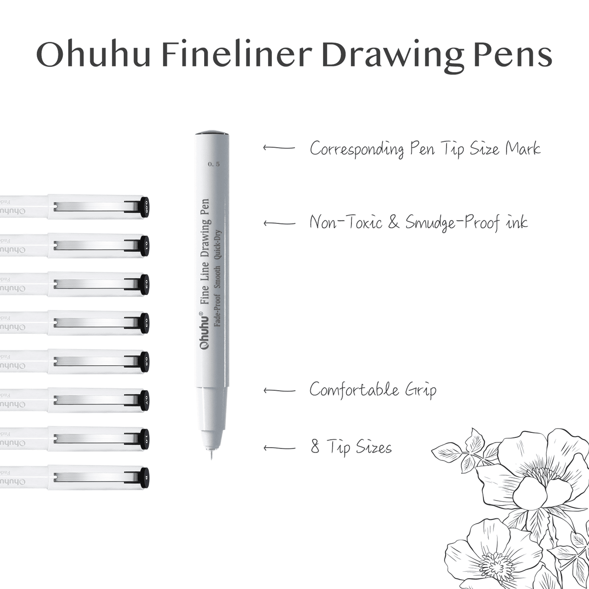 Ohuhu Fineliner Drawing Pen, 8 Pack | Ohuhu Latest