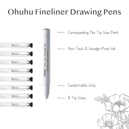Ohuhu Fineliner Drawing Pen, 8 Pack | Ohuhu Latest