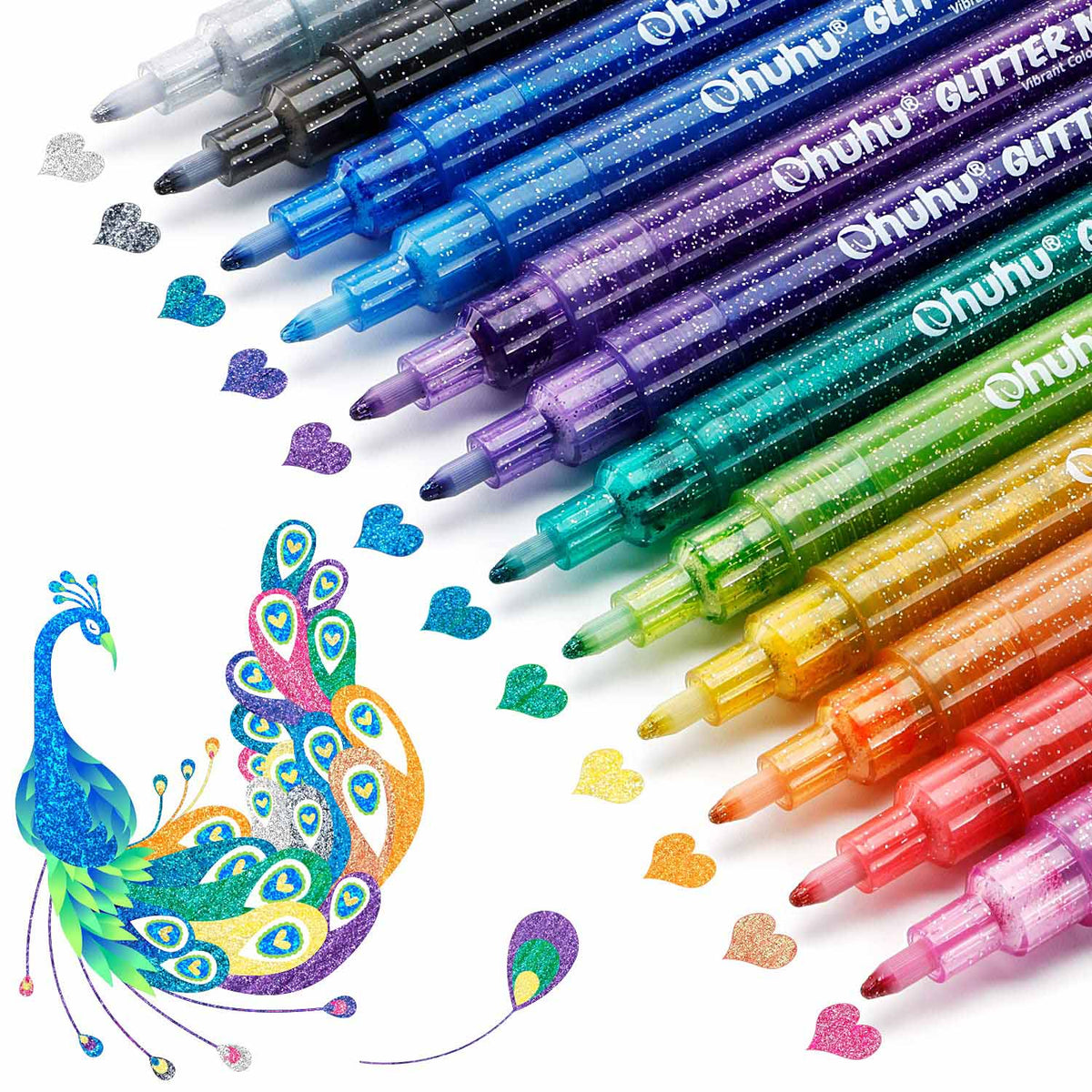 Ohuhu Water-Based Glitter Metallic Marker Pens, 12 Shimmer Colors | Ohuhu Best Seller