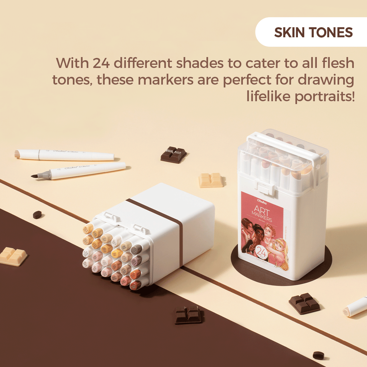 Ohuhu Kaala Five Tones Slim Broad and Fine Dual Tips Alcohol Art Markers | Ohuhu Value