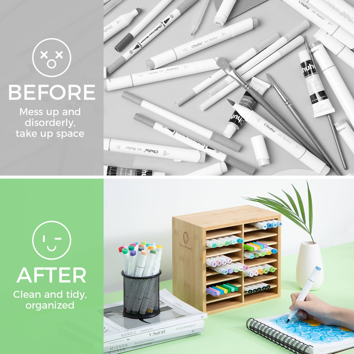 Ohuhu Bamboo Marker Organizer | Ohuhu Customer Favorite