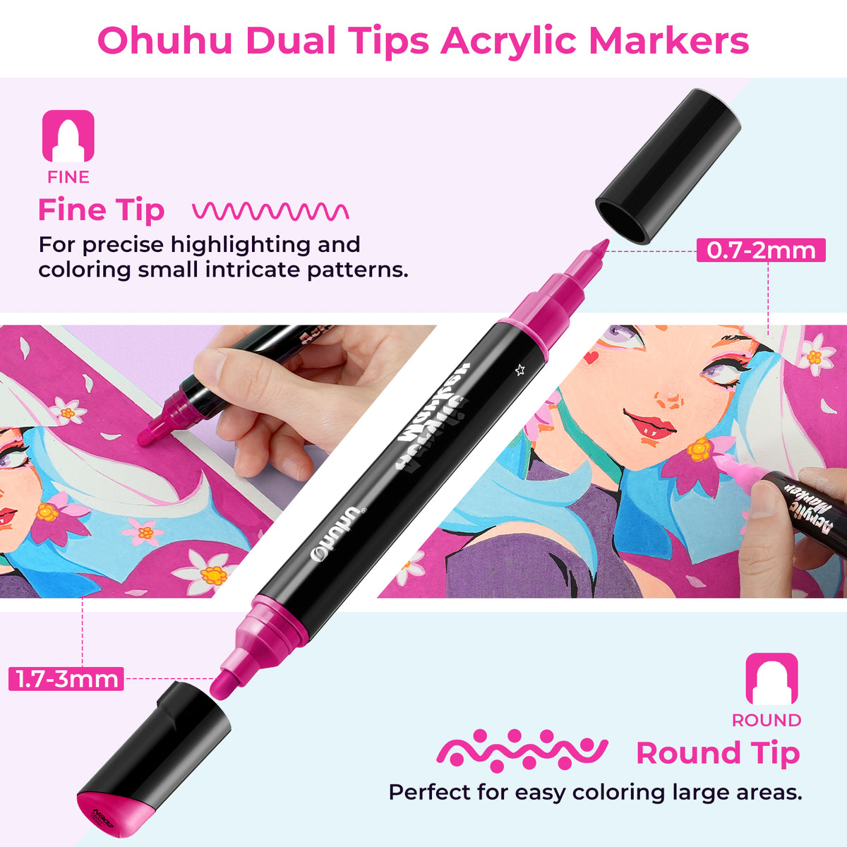 Ohuhu Dual Nib Waterproof Acrylic Pen 30 / 60 / 90 Colors - Kakaako | Ohuhu Quality