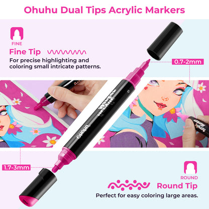 Ohuhu Dual Nib Waterproof Acrylic Pen 30 / 60 / 90 Colors - Kakaako | Ohuhu Quality