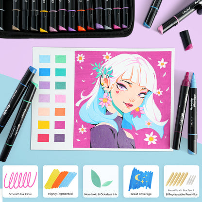 Ohuhu Dual Nib Waterproof Acrylic Pen 30 / 60 / 90 Colors - Kakaako | Ohuhu Quality