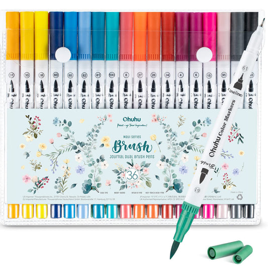 Ohuhu Maui 36 Colors Dual Tips Water Based Art Markers, Brush & Fineliner | Ohuhu Best Seller