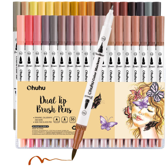 Ohuhu Maui 36 Skin Tone Colors Dual Tips Water Based Art Markers, Brush & Fineliner | Ohuhu Great Value