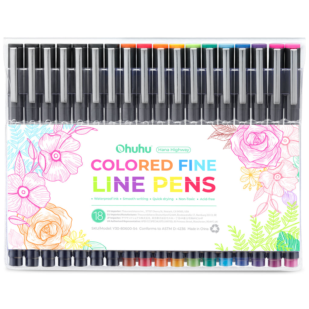Ohuhu Hana Highway Fineliner Drawing Pens,18 Pack | Ohuhu Premium