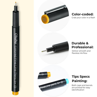 Ohuhu Hana Highway Fineliner Drawing Pens,18 Pack | Ohuhu Premium