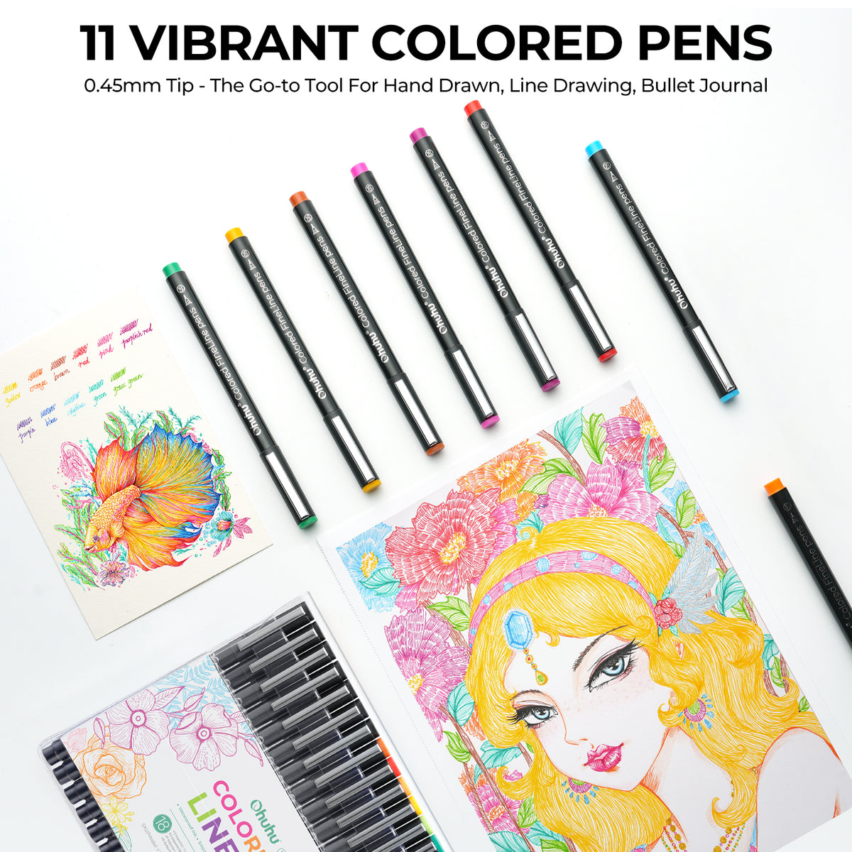 Ohuhu Hana Highway Fineliner Drawing Pens,18 Pack | Ohuhu Premium