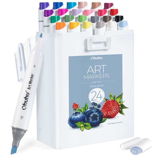 Ohuhu Kaala Slim Broad and Fine Dual Tips Alcohol Art Markers - 24 Basic Colors | Ohuhu Popular