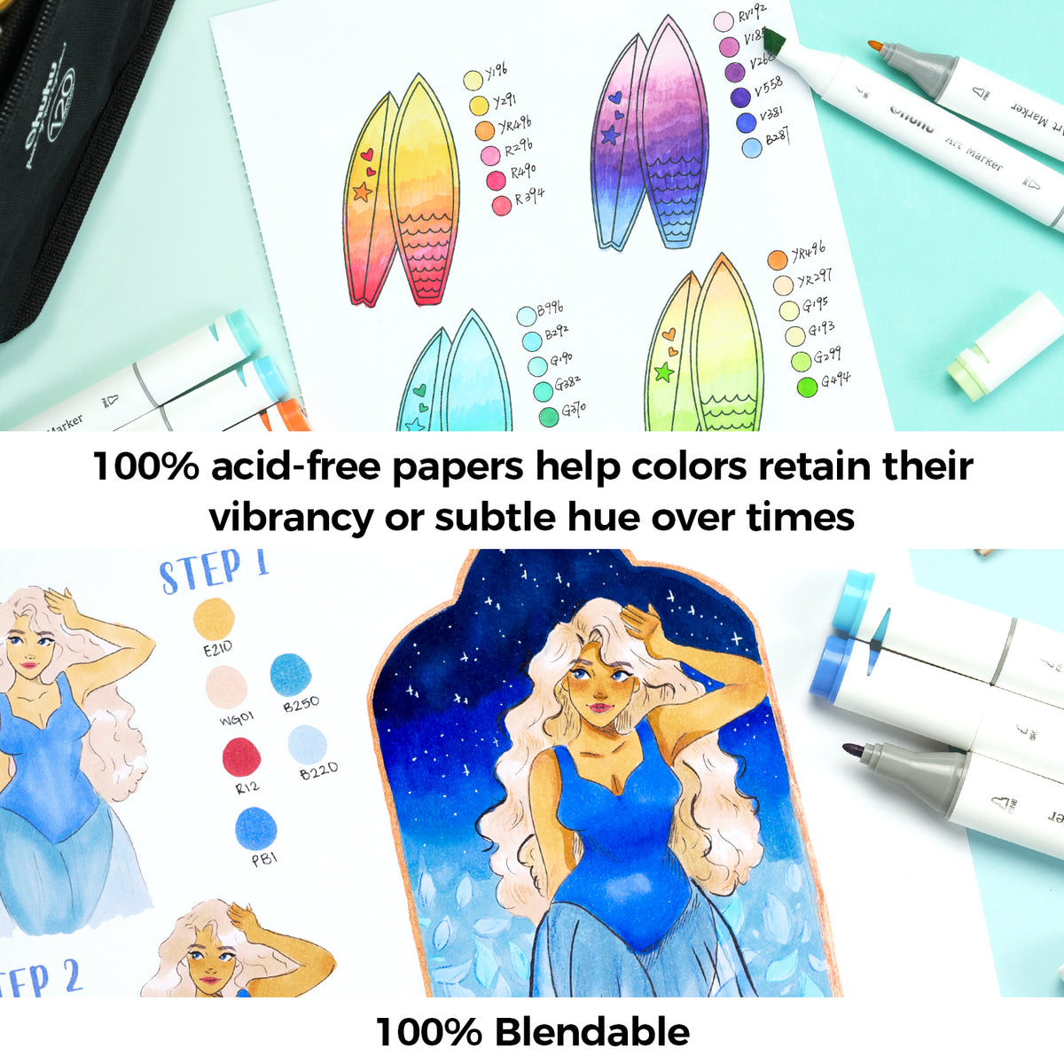 Ohuhu Bleedproof Double-Sided Marker Pad, Glue-Bound | Ohuhu Value