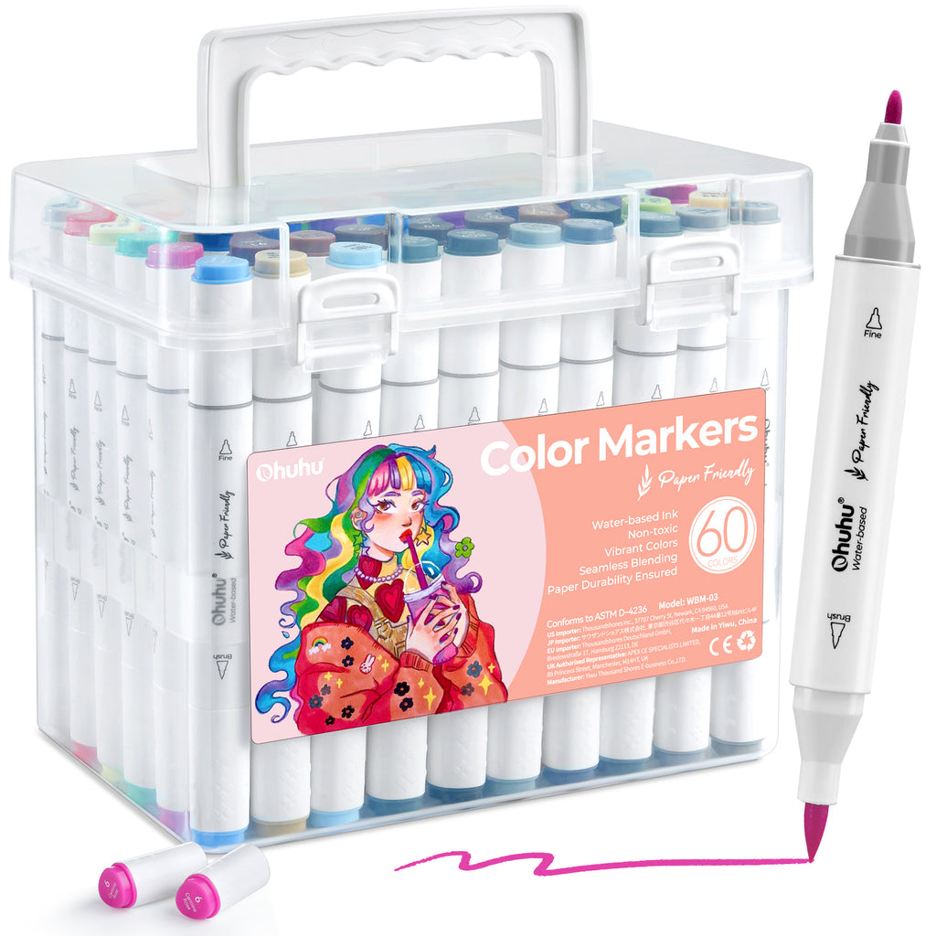 Ohuhu Paper-friendly (No Peeling) Markers Water-based 60 Colors | Ohuhu Signature