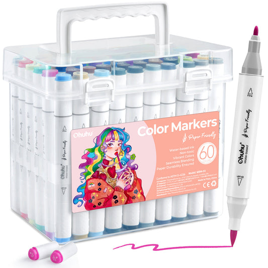 Ohuhu Paper-friendly (No Peeling) Markers Water-based 60 Colors | Ohuhu Signature